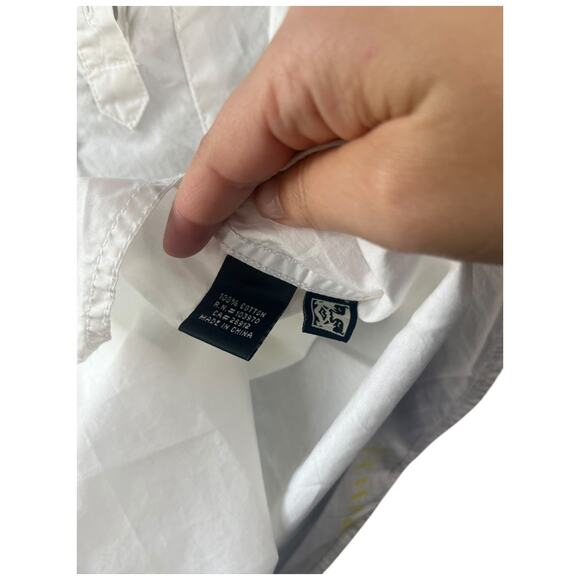 Obey white button up tie cinch 1/2 sleeve blouse 100% cotton woman's US6 small - Picture 3 of 7
